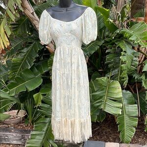 Y M lace over floral off the shoulder sheer dress